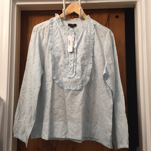 J. Crew Light Blue Eyelet Tunic with ruffles XL